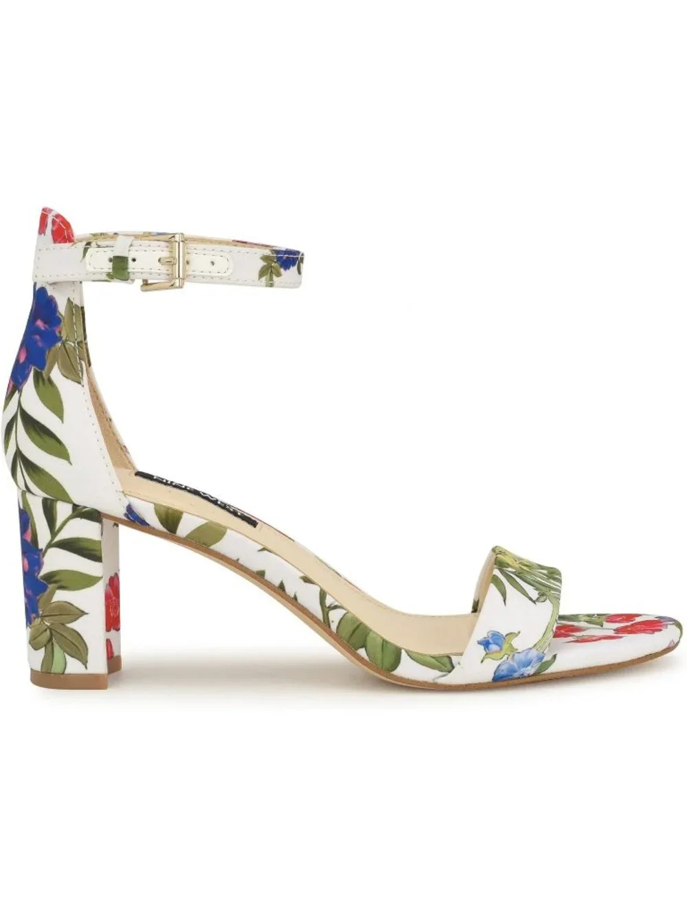 Women's White Floral Platform Round Toe Ankle Strap Wnpruce Heeled Sandal Shoes